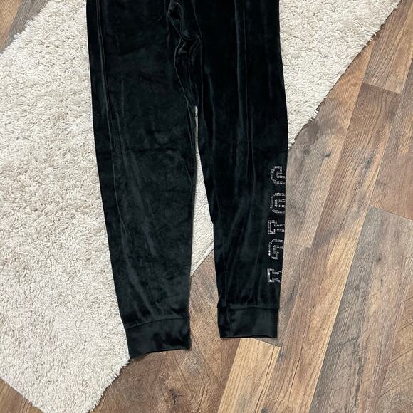 Juicy Couture Medium Black Soft Cozy Velour Embellished Y2K Vibes Jogger Pants - Picture 2 of 7